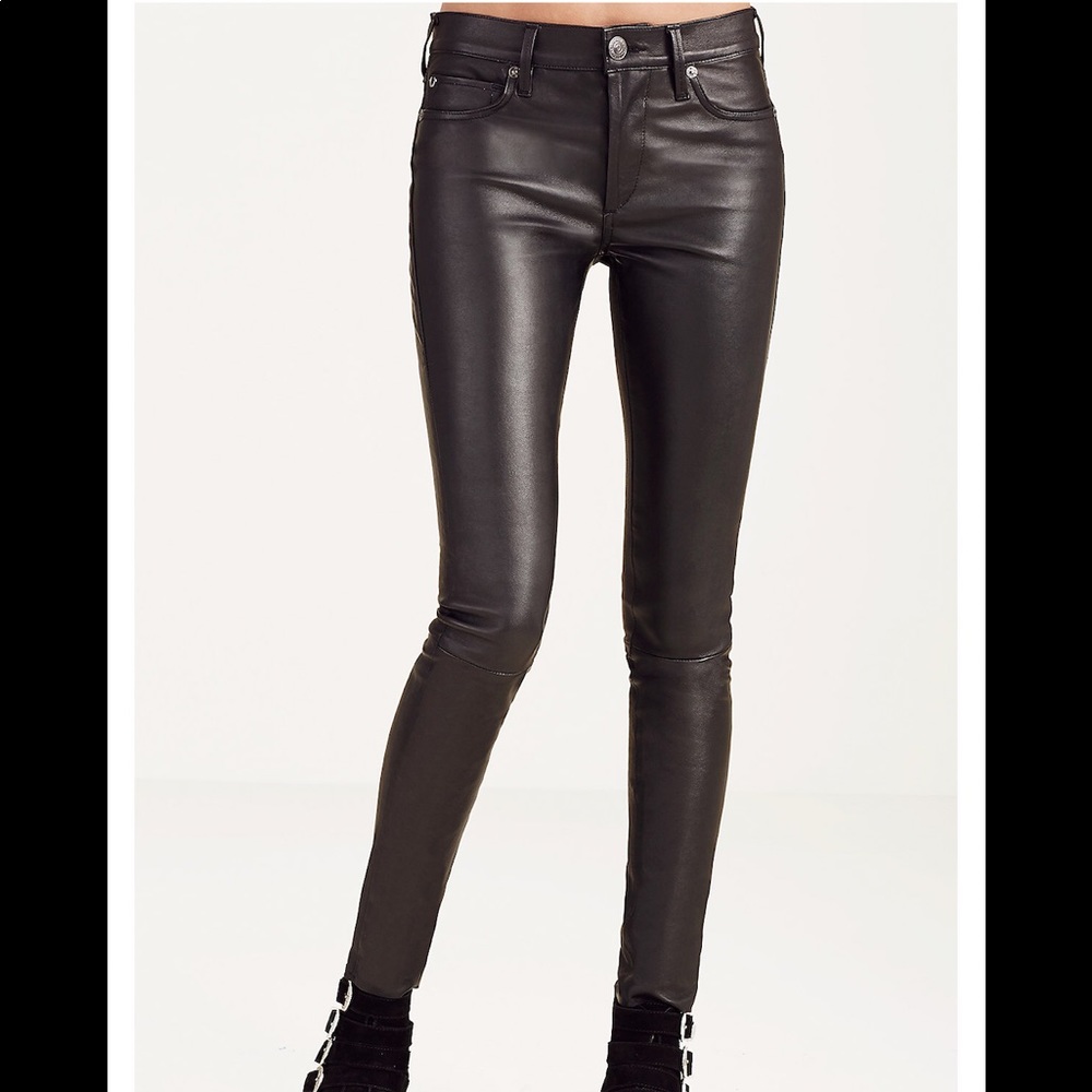 True Religion leather skinny pants